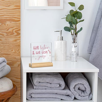 Mental Health Decor, Motivational Gifts for Women Men, Self Love Inspirational Acrylic sign with Wooden office Accessories Bedroom Dorm Apartment Decoration-We Listen and We Don't Judge