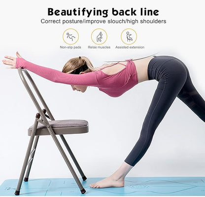 Yoga Auxiliary Chair Backless Yoga Chair Portable Folding Yoga Chair with Non-Slip Feet Covers for Flexibility and Strength Training