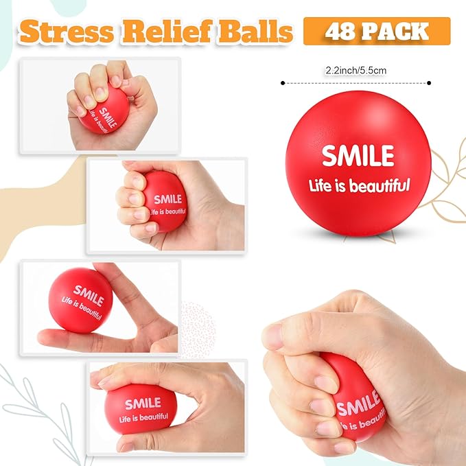 Liliful 48 Pieces Motivational Stress Balls Bulk for Adults Fidget Toys End of The Year Student Gifts Inspirational Squeeze Balls Employee Appreciation Gift Adult Goodie Bag 2. 2 Inch(Stylish Color)