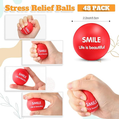 Liliful 48 Pieces Motivational Stress Balls Bulk for Adults Fidget Toys End of The Year Student Gifts Inspirational Squeeze Balls Employee Appreciation Gift Adult Goodie Bag 2. 2 Inch(Stylish Color)