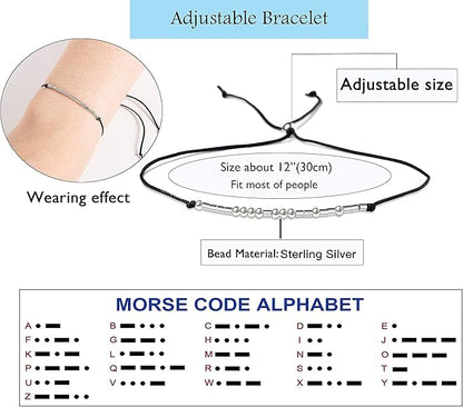 KGBNCIE Morse Code Bracelet for Women Sterling Silver Beads on Silk Cord Secret Message Fuck Friendship Inspirational Encouragement Bracelet Gift for Her