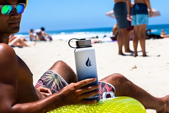 HYDRO CELL Stainless Steel Insulated Water Bottle with Straw - For Cold & Hot Drinks - Metal Vacuum Flask with Screw Cap and Modern Leakproof Sport Thermos for Adults (Navy/White 40oz)