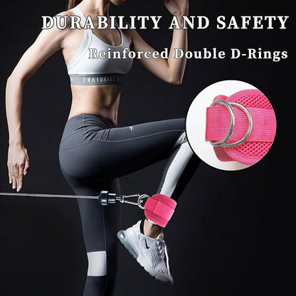 Fitness Ankle Straps for Cable Machines, 2 Pack Comfortable Adjustable Padded Ankle Wrist Cuffs, Kickback Glute Workouts for Men Women, D-Ring Leg Straps with Neoprene Padding