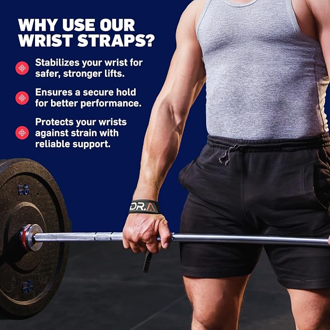 Dr. Arthritis Gym Wrist Wraps & Wrist Straps for Weightlifting Bundle (2 Pairs), Heavy-Duty Workout Straps Support for Everyday Training & Injury Recovery, Lifting Accessories for Men & Women (Black)