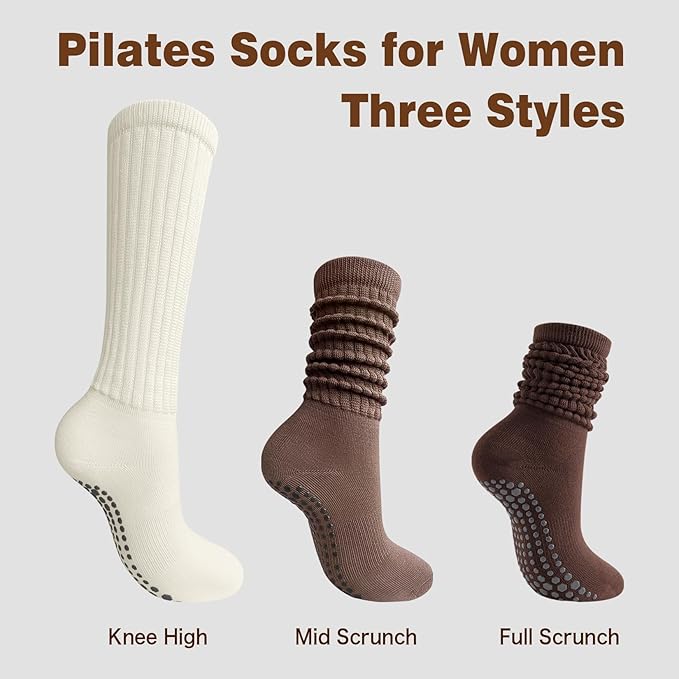 3 Pairs Grip Pilates Socks for Women Non Slip Long Slouchy Socks for Yoga Barre Workout Hospital