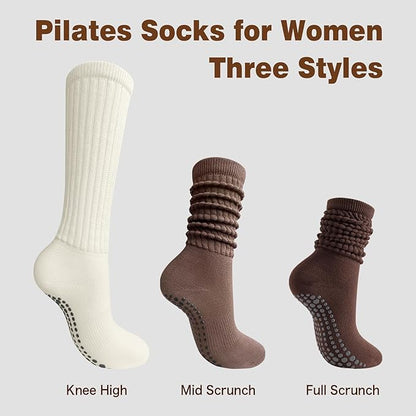 3 Pairs Grip Pilates Socks for Women Non Slip Long Slouchy Socks for Yoga Barre Workout Hospital