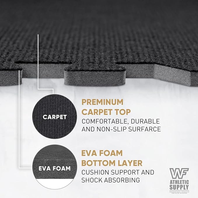 CAPHAUS EVA Foam Floor Tiles with Black Top, 24 Inch x 24 Inch Interlocking Carpet Texture Mats
