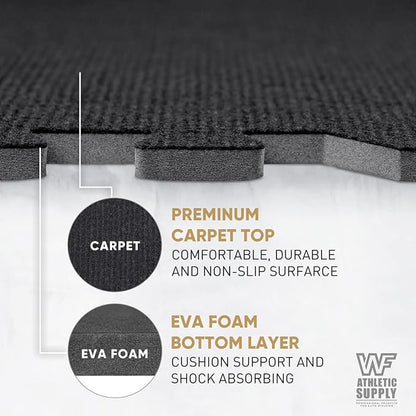 CAPHAUS EVA Foam Floor Tiles with Black Top, 24 Inch x 24 Inch Interlocking Carpet Texture Mats