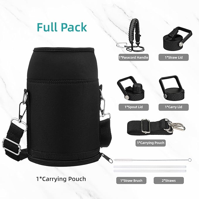 Insulated Water Bottle with Straw,87 oz 3 Lids Water Jug with Carrying Bag,Paracord Handle,Double Wall Vacuum Stainless Steel Metal Flask,Storm Blue