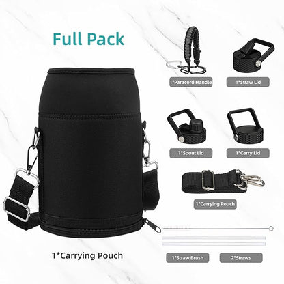 Insulated Water Bottle with Straw,87 oz 3 Lids Water Jug with Carrying Bag,Paracord Handle,Double Wall Vacuum Stainless Steel Metal Flask,Indigo Black