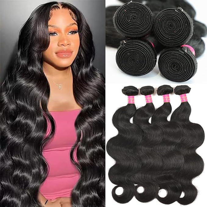12A Human Hair Bundles Body Wave Bundles Human Hair 22 24 26 28 Inch 4 Bundles 100% Unprocessed Brazilian Virgin Hair Deals Quick Weave Bundles Human Hair Extension Natural Black