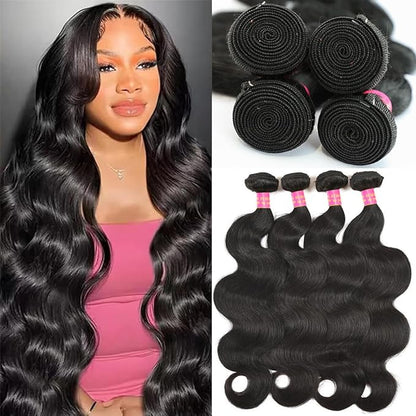 12A Human Hair Bundles Body Wave Bundles Human Hair 22 24 26 28 Inch 4 Bundles 100% Unprocessed Brazilian Virgin Hair Deals Quick Weave Bundles Human Hair Extension Natural Black