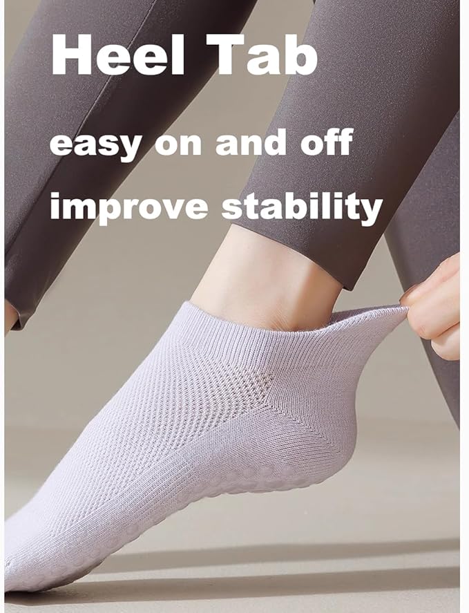 Women's Pilates Grip Socks Seamless Breathable Cotton Yoga Socks Non Slip 5-Pack