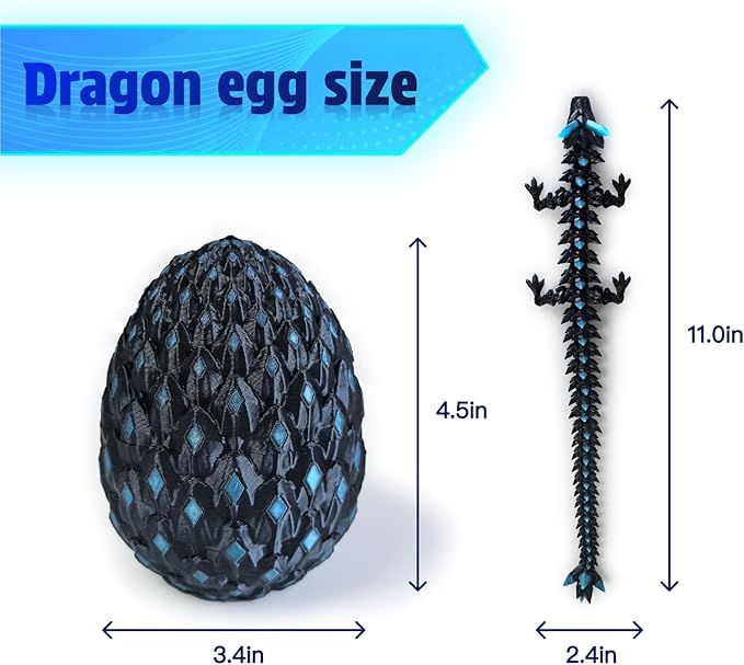 3D Printed Dragon Egg with Dragon Inside,Glowing at Night Dragon Egg Animal Figurines,3D Printed Animals Fidget Toys,Mysterious Gifts Teen Carnival Prizes,Desk Decor,Bookshelf Decor