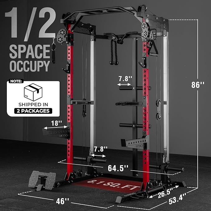 Mikolo Power Cage, 2000LB Power Rack with Independent Dual Pulley System, Multi-Function Home Gym Workout Machine for Cable Crossover