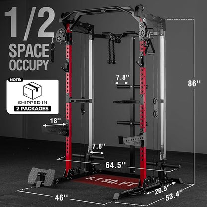 Mikolo Power Cage, 2000LB Power Rack with Independent Dual Pulley System, Multi-Function Home Gym Workout Machine for Cable Crossover