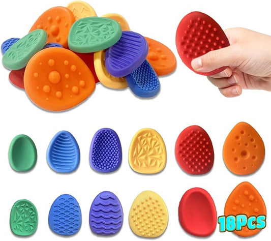 18pcs Easter Basket Stuffers Fidget Toys Sensory Stone for Kids，Textured Soft Worry Stone for Autism Kids Calming - Fidget Stress Toys for Students Anxiety Relief - Small Prizes Fidget Toys