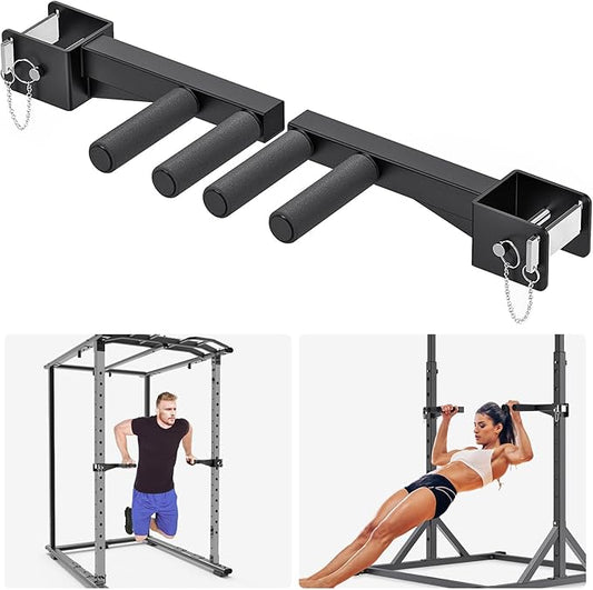Dip Bar Attachment for Power Rack, Non-Slip Wide & Narrow Grip Handles, 500 lbs Capacity, Squat Rack Attachment for Dips, Inverted Rows, Push-Ups