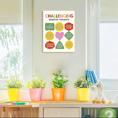 Gwisml Challenging Negative Thoughts Inspirational Mental Health Canvas Wall Art,Growth Mindset Print Painting Artwork for School Home Counselor Office Therapy Office Wall Decor