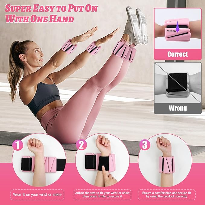 Ankle Weights Set of 2 (1 lb/2 lb/3 lb Each) Adjustable Wrist Weights for Women Men Wearable Arm Leg Weight for Pilates, Running, Walking, Workout, Yoga