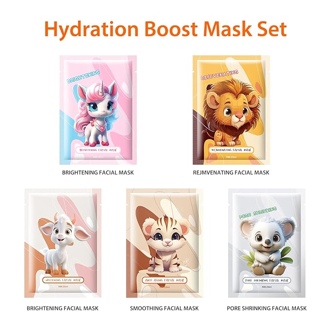 5PCS Animal Face Masks Skincare Face Masks Spa Masks - Natural Ingredients Moisturizing and Protecting Delicate Skin for Winter for Women Girl