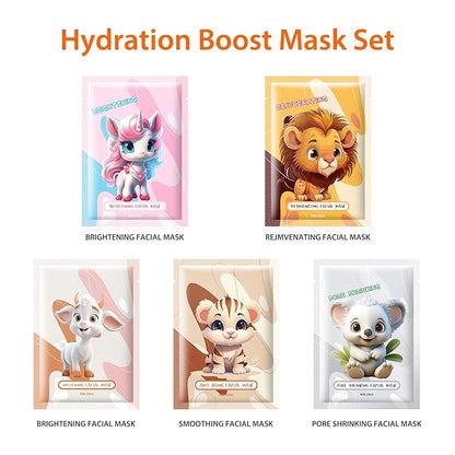 5PCS Animal Face Masks Skincare Face Masks Spa Masks - Natural Ingredients Moisturizing and Protecting Delicate Skin for Winter for Women Girl