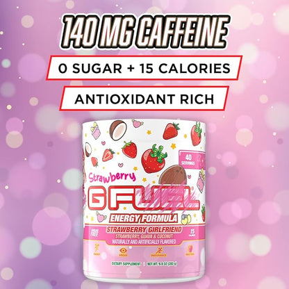 G Fuel Strawberry Girlfriend Energy Drink Powder, Pre Workout Caffeine Mix for Gaming, Sugar Free Focus Amino + Antioxidants, 9.9oz (Strawberry Guava, Coconut, 40 Servings)