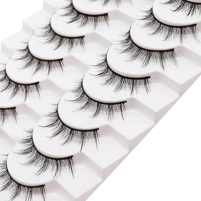 Losha Manga Lashes Fluffy Faux Mink Lashes Natural Look 10 Pairs Asian False Eyelashes Pack Look Like Individual Clusters (BC009)