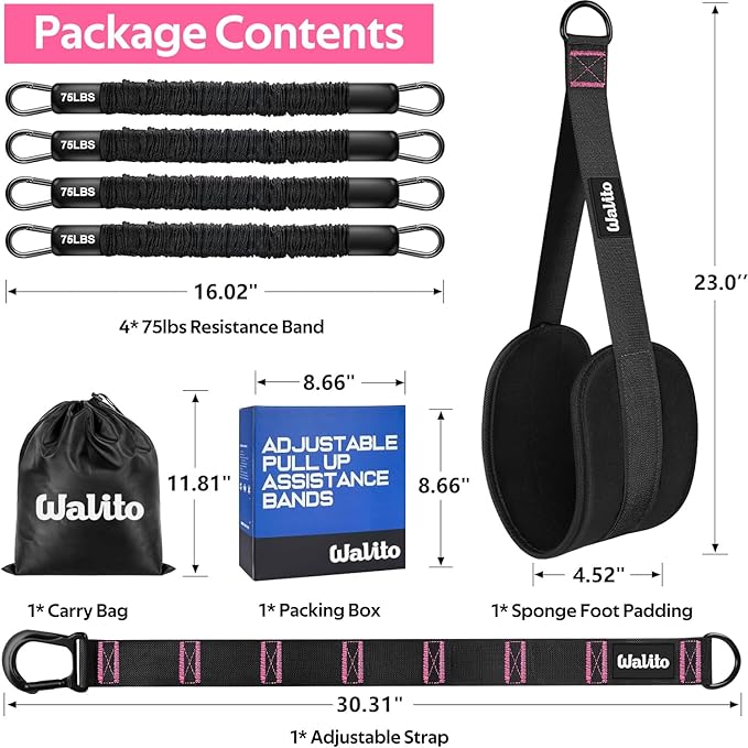 Pull Up Assistance Bands Set, Heavy Duty Adjustable Pull Up Assist Band with Feet Rest, Strength Training Bands for Home Gym Fitness, Pull-Up Bar, Calisthenics and Body Stretching