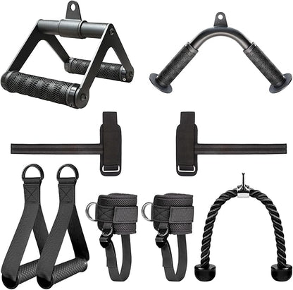 Cable Machine Attachment Set with Tricep Rope, V Bar, Double D Handle Row, Ankle & Wrist Straps, LAT Pulldown Attachments Cable Attachments for Home Gym