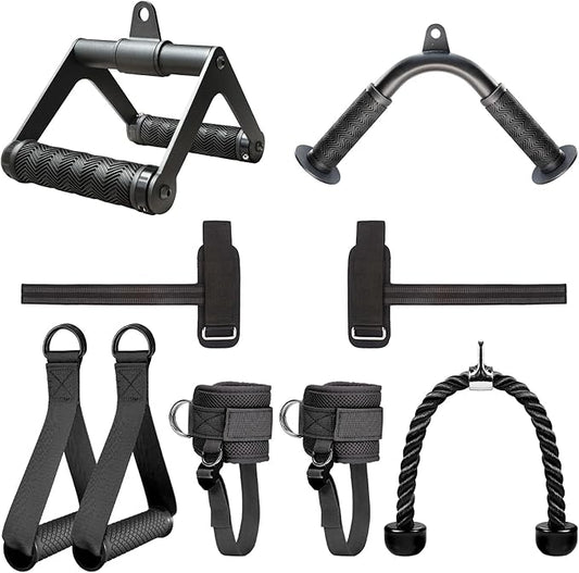 Cable Machine Attachment Set with Tricep Rope, V Bar, Double D Handle Row, Ankle & Wrist Straps, LAT Pulldown Attachments Cable Attachments for Home Gym