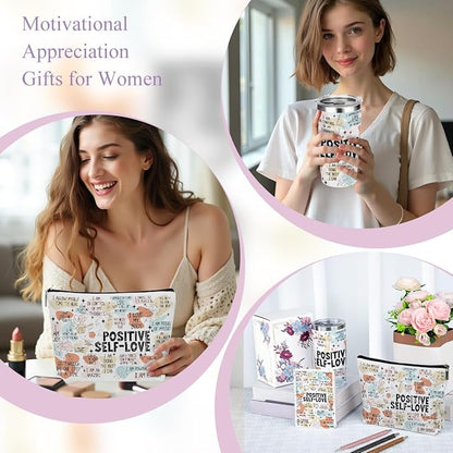 Positive Affirmations Self Love Mental Health Gifts Inspirational Gifts for Women Mom Bestie Coworker Birthday Friendship Appreciation Christmas , 6PCS 20oz Tumbler Makeup Bag Ballpoint Pen Notebook