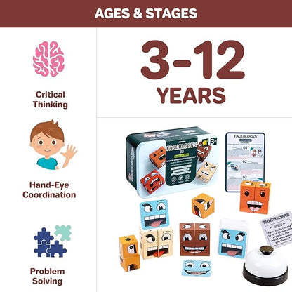 Face Change Cube Game - Face Blocks Race Wooden Face Changing Magic Cube Game Expression Puzzle Building Pattern Board Games Activity Assembly Brain Teaser Stress Relief Fidget Toys