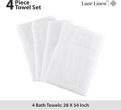 LANE LINEN 100% Cotton 4 Pack Bath Towels (28"x54") - Ring Spun Cotton - Large Towels for Bathroom - Quick Drying, Highly Soft & Absorbent Shower Towel Set - Hotel & Spa Quality - White Towel Set