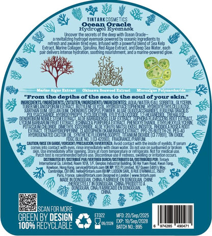 Ocean Oracle Hydrogel Eye Mask, 28 Pairs Under Eye Patches for Hydrating & Anti-Wrinkle Care with Marine Algae Extract, Okinawan Mozuku Seaweed & Microalgae, Refresh & Awaken Tired Eyes