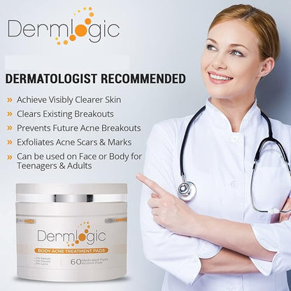 Acne Treatment Pads-Contains Glycolic, Lactic, Salicylic Acid. Eliminates Oily Skin, Clogged Pores & Cystic Breakouts. Removes Dark Spots, Whitehead & Blackhead Pimples for Face & Body.