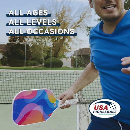 Pickleball Paddles Set of 2 with 4 Balls - USAPA Approved Fiberglass Surface, Lightweight, Non-Slip Grip - Premium Paddle Set for All Skill Levels Indoor & Outdoor
