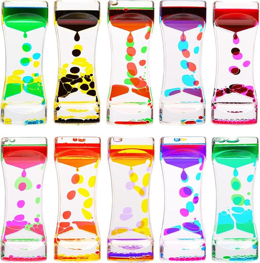 CAILINK Liquid Motion Bubbler Timer,10 Pack Liquid Bubbler Relaxing Motion Timer Fidget Calming Toys,Sensory Play for Adults and Kid Stress Management,Colorful Hourglass Desk Decor