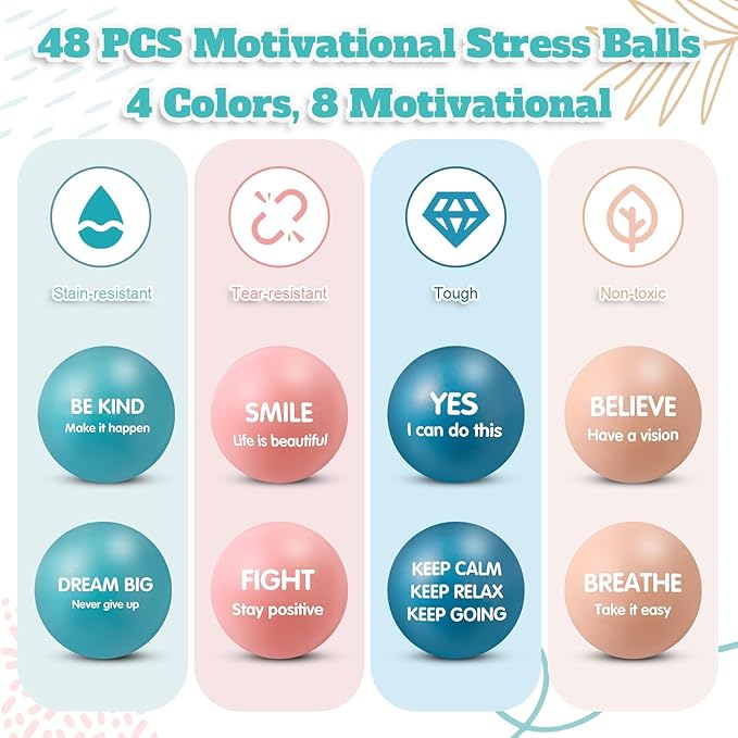 Liliful 48 Pieces Motivational Stress Balls Bulk for Adults Fidget Toys End of The Year Gifts Inspirational Squeeze Balls Employee Appreciation Gift Adult Goodie Bag 2. 2 Inch(Morandi Color)