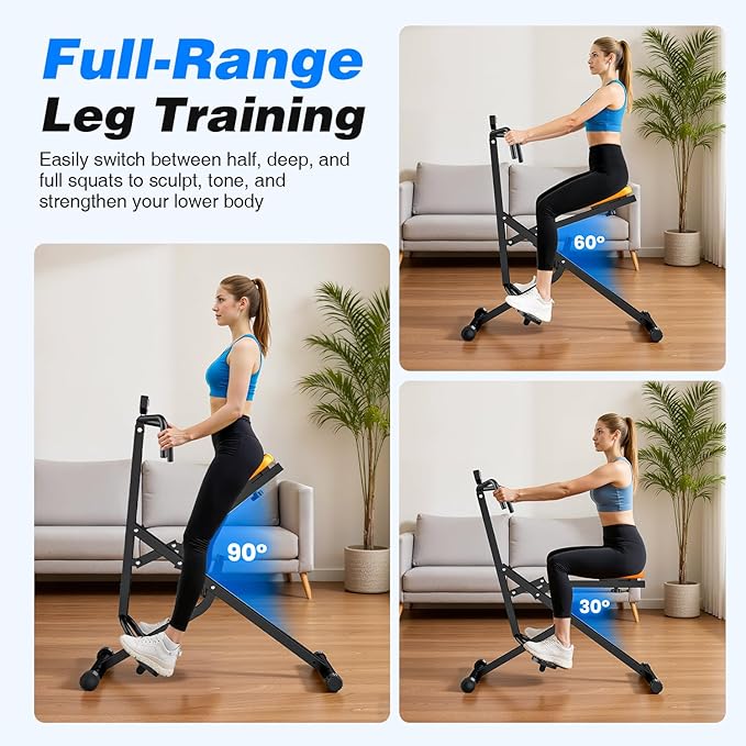 OWLSKY Squat Rowing Machine for Home Gym, Compact Foldable Squat Exercise Machine with LCD Monitor, Low-Impact Workout, Adjustable Seat, 350 LBS, Full-Body Fitness Equipment