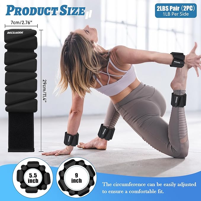 Ankle Weights Set of 2 (1 lb/2 lb/3 lb Each) Adjustable Wrist Weights for Women Men Wearable Arm Leg Weight for Pilates, Running, Walking, Workout, Yoga