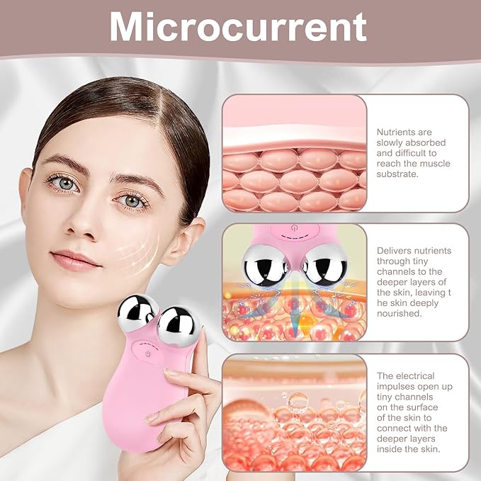 Microcurrent Facial Devices, Mini Microcurrent Face Lift Device Face Massager for Face Lifting and Facial Sculpting(Pink)