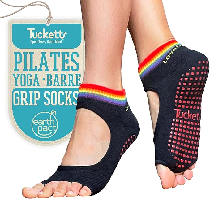 Tucketts Toeless Pilates Socks with Grips for Women, Non-Slip Yoga & Barre Socks for Stability & Barefoot Workouts, Size 6-13