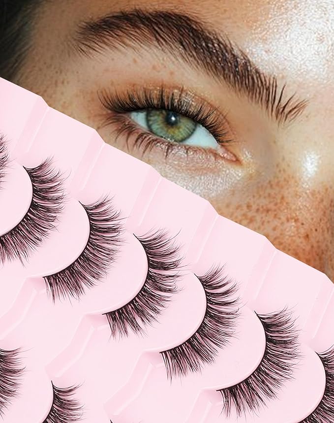 Onlyall Natural Lashes Wispy Lashes Natural Look False Eyelashes Natural Flared Eyelashes False Eye Lashes Soft Fluffy Lashes 7 Pairs D75
