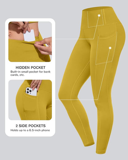 CHRLEISURE Leggings with Pockets for Women, High Waisted Tummy Control Workout Yoga Pants