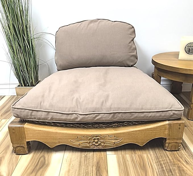 Handcrafted Wooden Meditation Chair with Woven Seagrass Seat, 30 x 28 x 18 inches (Stone)