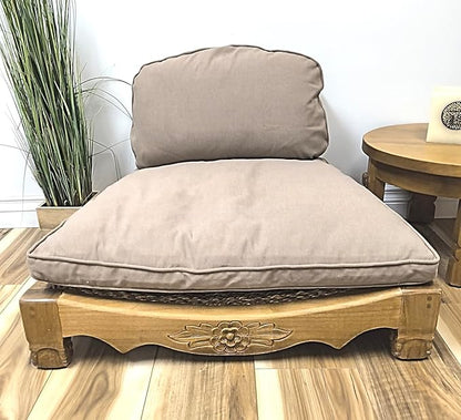 Handcrafted Wooden Meditation Chair with Woven Seagrass Seat, 30 x 28 x 18 inches (Stone)