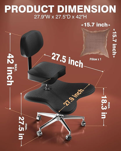PYY Cross Legged Office Chair - ADHD Chairs for Adults Meditation with Wheels, Kneeling Chair Adjustable Height Ergonomic Fidget Squatting for Home and Office Black