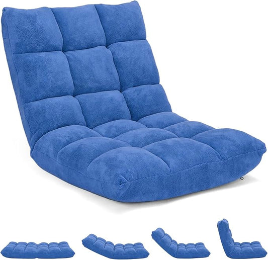 RELAX4LIFE Floor Chair with Back Support - 14-Position Adjustable Lazy Sofa Chairs, Padded Sleeper Bed & Couch Recliner for Reading Meditation, Folding Floor Gaming Chair for Adults (Blue)