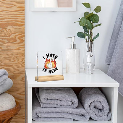 Mental Health Decor, Motivational Gifts for Women Men, Anxious Goose Inspirational Kindness Acrylic sign with Wooden office Accessories Bedroom Dorm Apartment Decor-Silly Goose I Hate It Here
